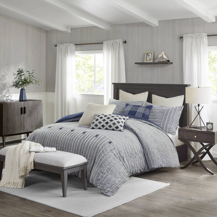 King Blue Cotton Down Alternative Comforter Set with Decorative Pillows