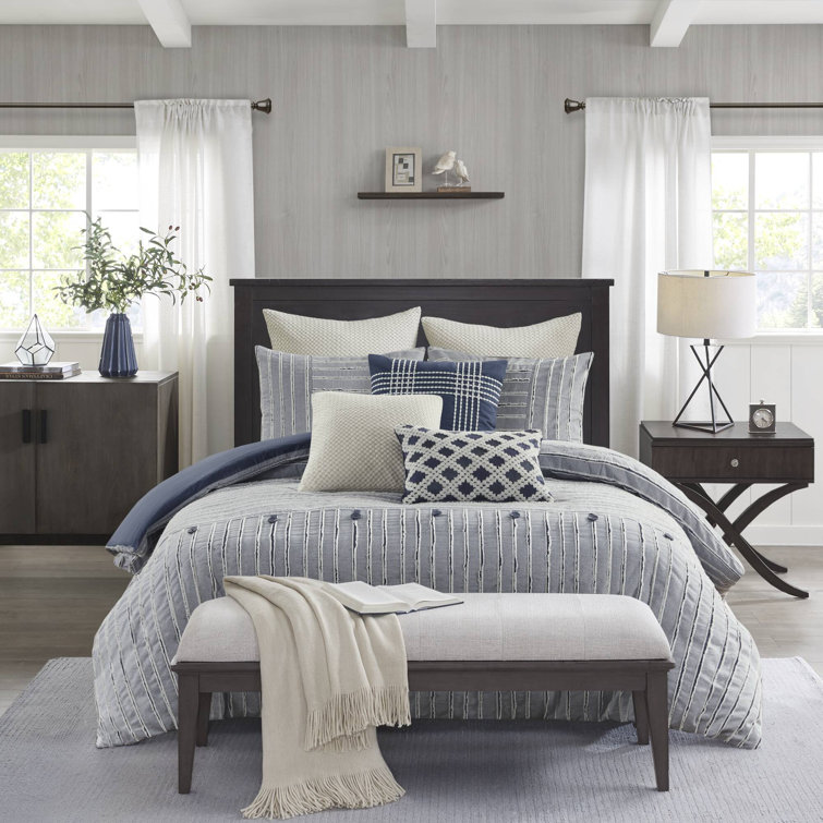 King Blue Cotton Down Alternative Comforter Set with Decorative Pillows
