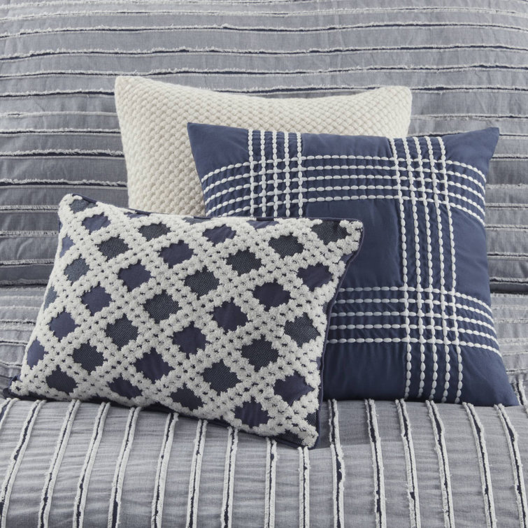 King Blue Cotton Down Alternative Comforter Set with Decorative Pillows