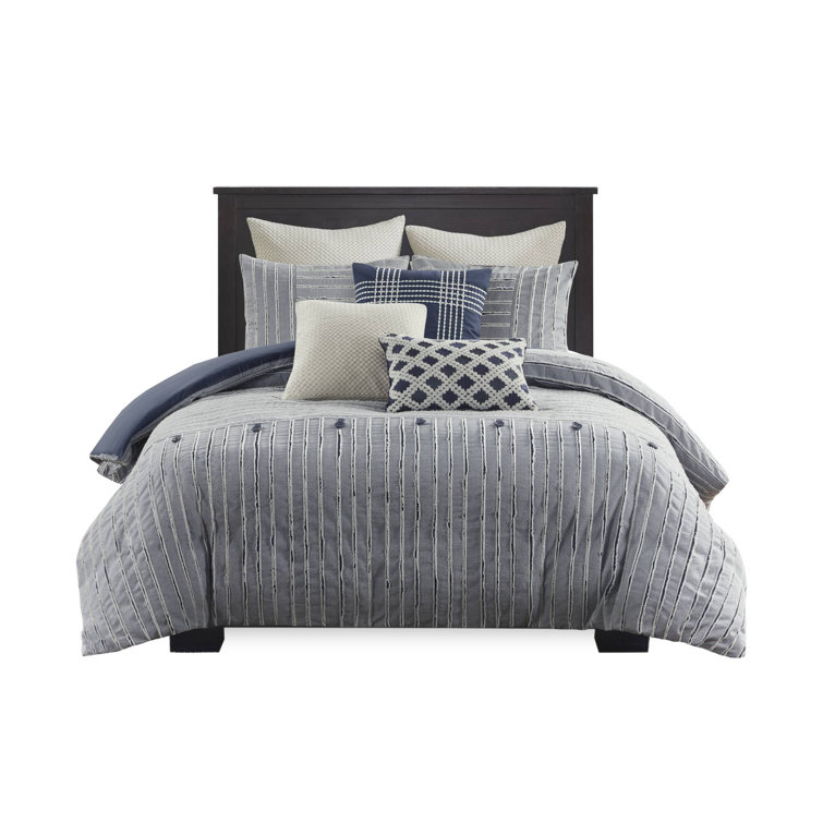 King Blue Cotton Down Alternative Comforter Set with Decorative Pillows