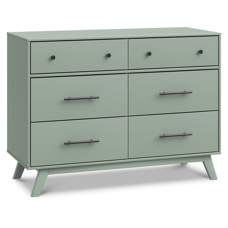 Light Sage Pine Mid-Century Modern 6-Drawer Double Dresser