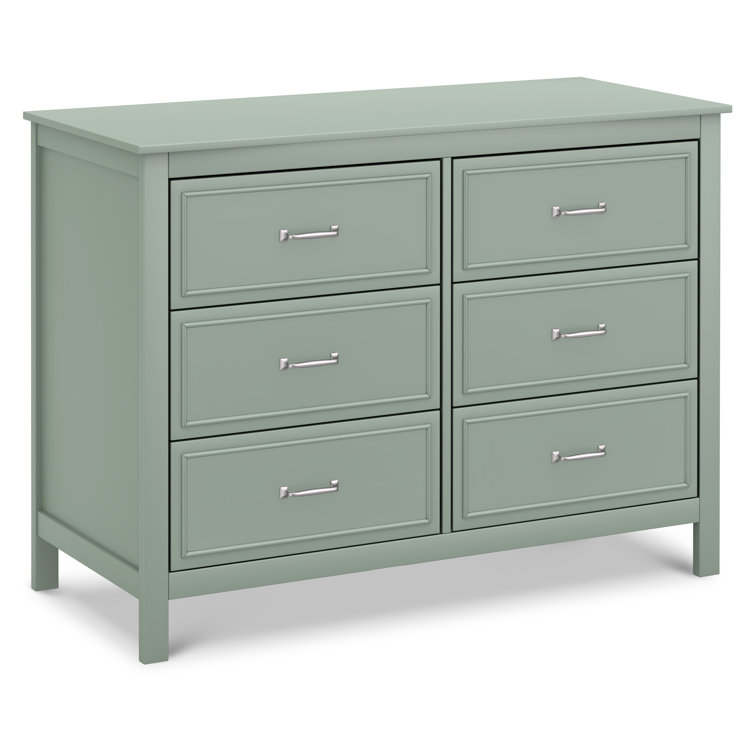 Light Sage Pine Double Dresser with Six Drawers