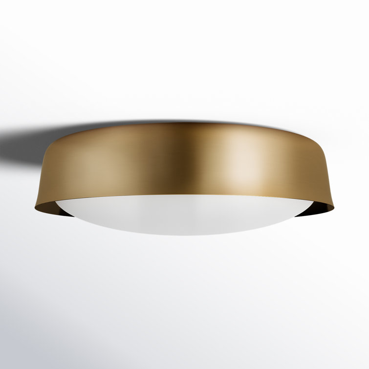 Burnished Brass and Milk Glass Drum Flush Mount Light