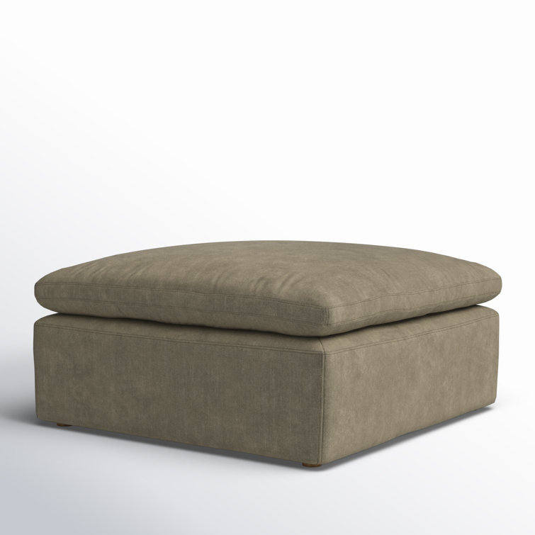 Desert Sage Performance Fabric Square Ottoman with Feather Cushion