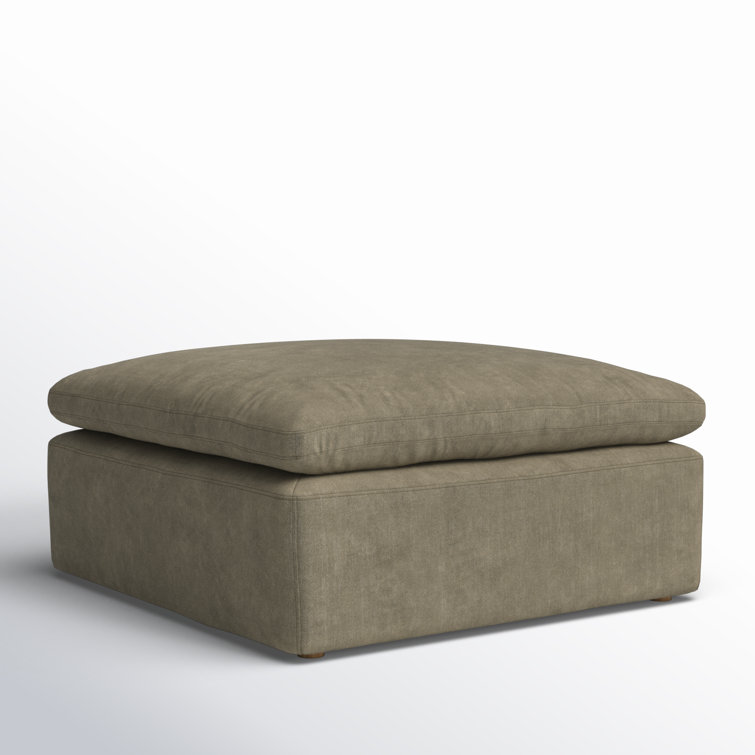 Desert Sage Performance Fabric Square Ottoman with Feather Cushion