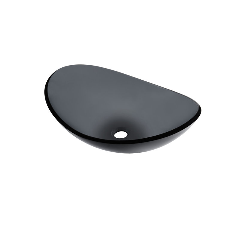 Clear Gray Tempered Glass Oval Above-Counter Bathroom Sink