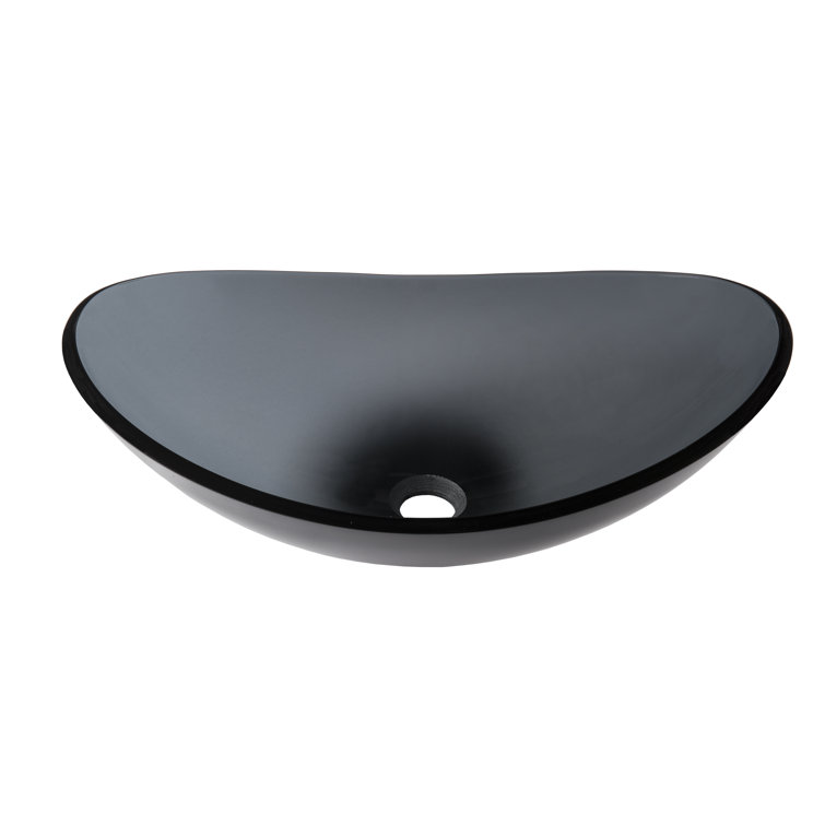 Clear Gray Tempered Glass Oval Above-Counter Bathroom Sink
