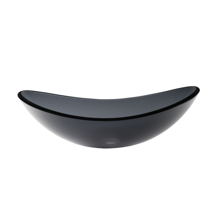 Clear Gray Tempered Glass Oval Above-Counter Bathroom Sink
