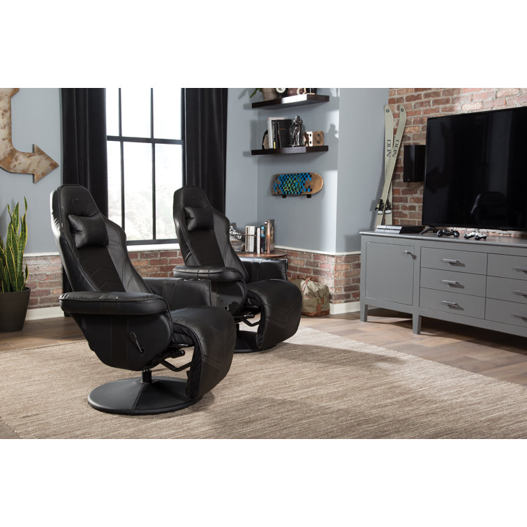 Black Bonded Leather Racing Style Gaming Recliner with Footrest