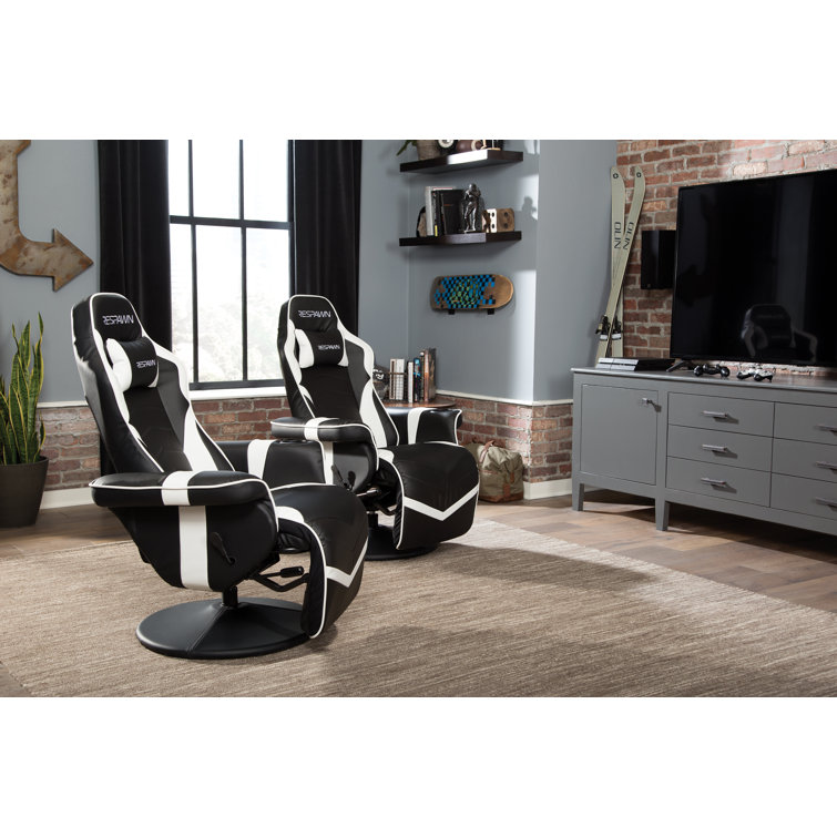 White and Black Racing Style Gaming Recliner with Footrest