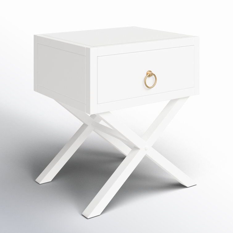 Elin Fresh White and Gold Metallic 1-Drawer Nightstand with X-Design Legs