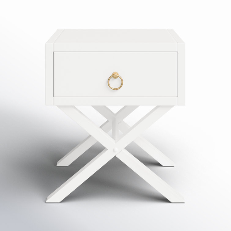 Elin Fresh White and Gold Metallic 1-Drawer Nightstand with X-Design Legs