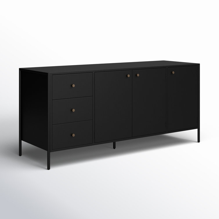 Sleek Black Iron 74'' Sideboard with Bronzed Hardware