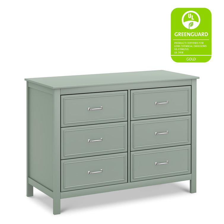 Light Sage Pine Double Dresser with Six Drawers