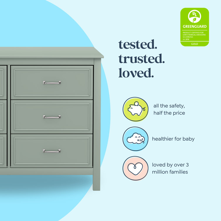 Light Sage Pine Double Dresser with Six Drawers