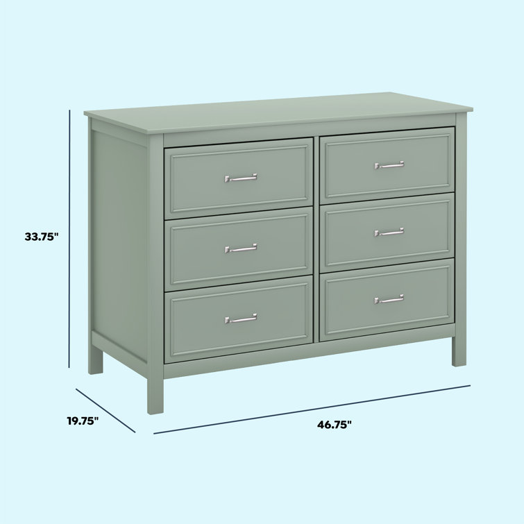 Light Sage Pine Double Dresser with Six Drawers