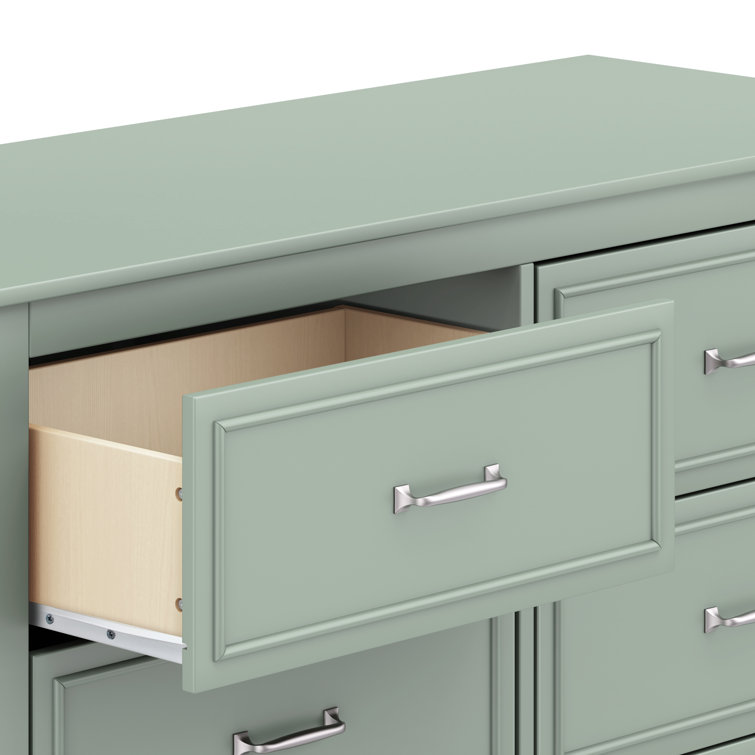 Light Sage Pine Double Dresser with Six Drawers