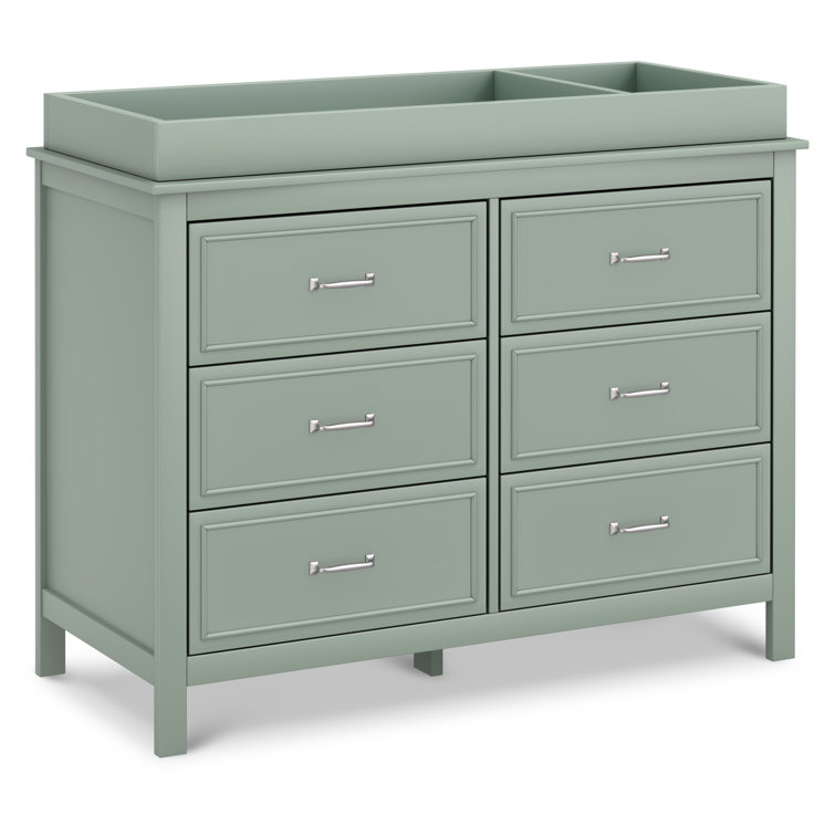 Light Sage Pine Double Dresser with Six Drawers