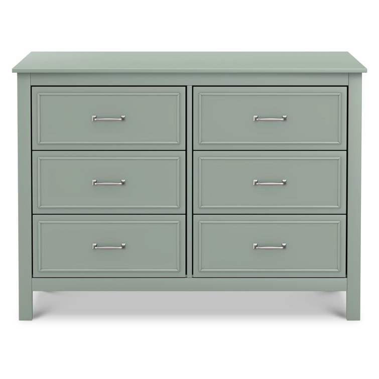 Light Sage Pine Double Dresser with Six Drawers