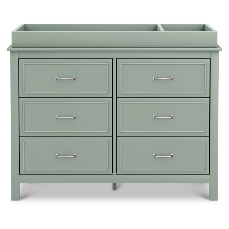 Light Sage Pine Double Dresser with Six Drawers