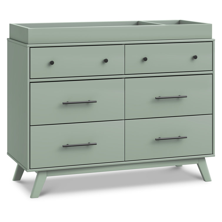 Light Sage Pine Mid-Century Modern 6-Drawer Double Dresser