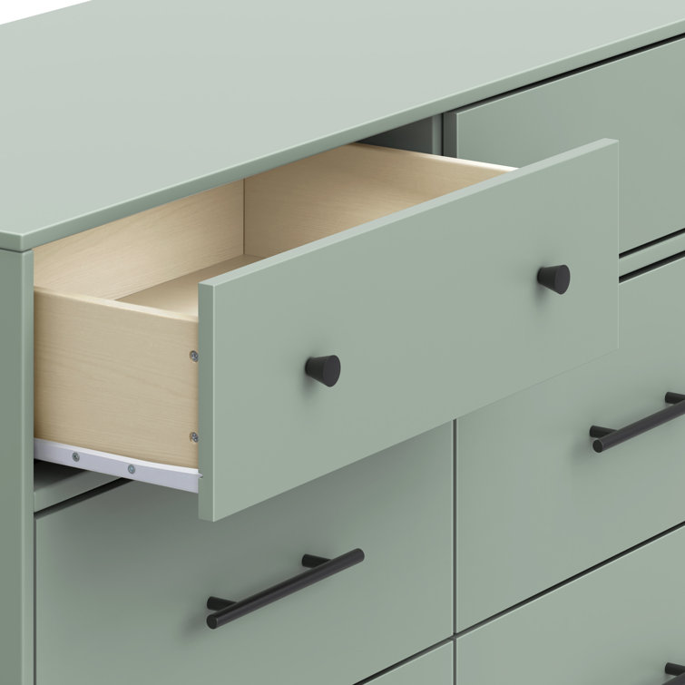 Light Sage Pine Mid-Century Modern 6-Drawer Double Dresser