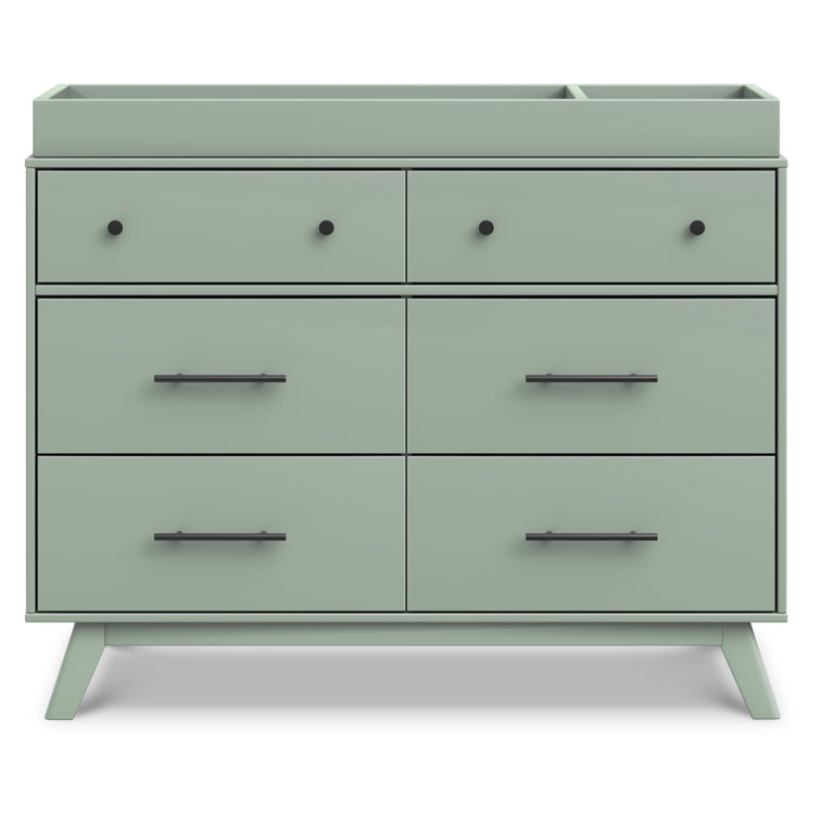 Light Sage Pine Mid-Century Modern 6-Drawer Double Dresser
