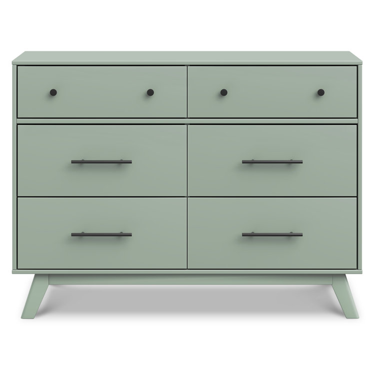 Light Sage Pine Mid-Century Modern 6-Drawer Double Dresser