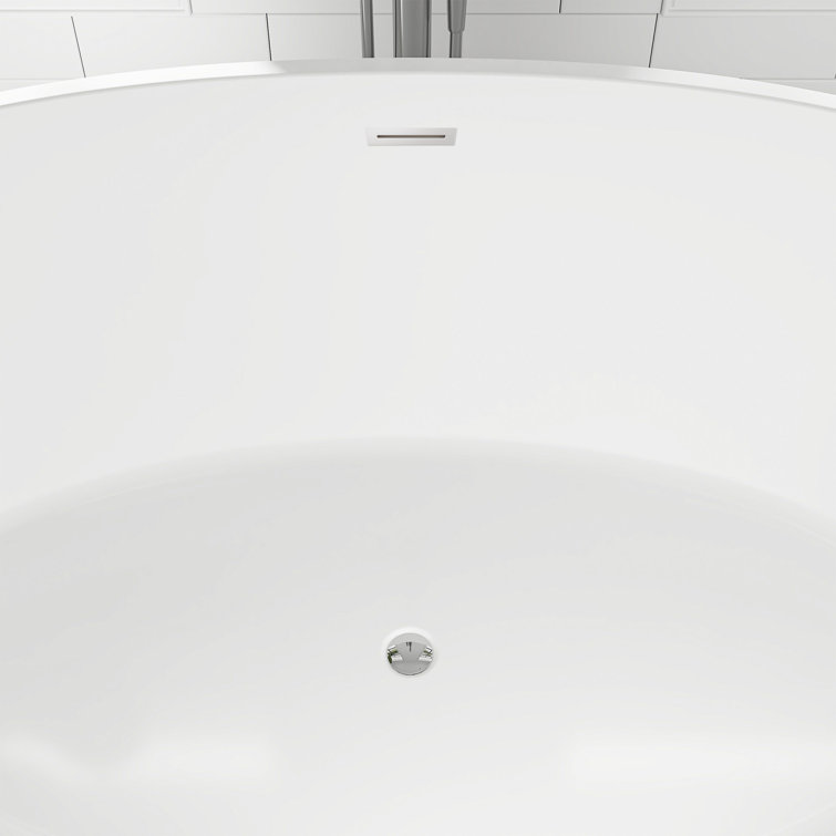 White Acrylic Freestanding Soaking Bathtub with Chrome Drain