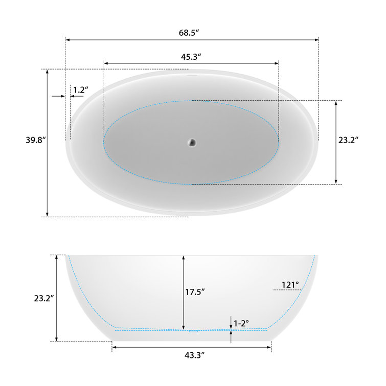 68.5" White Acrylic Freestanding Soaking Bathtub