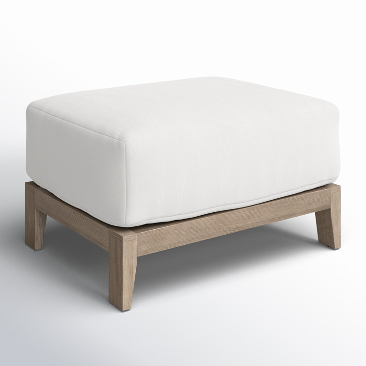 Teak Outdoor Ottoman with White Sunbrella Cushion