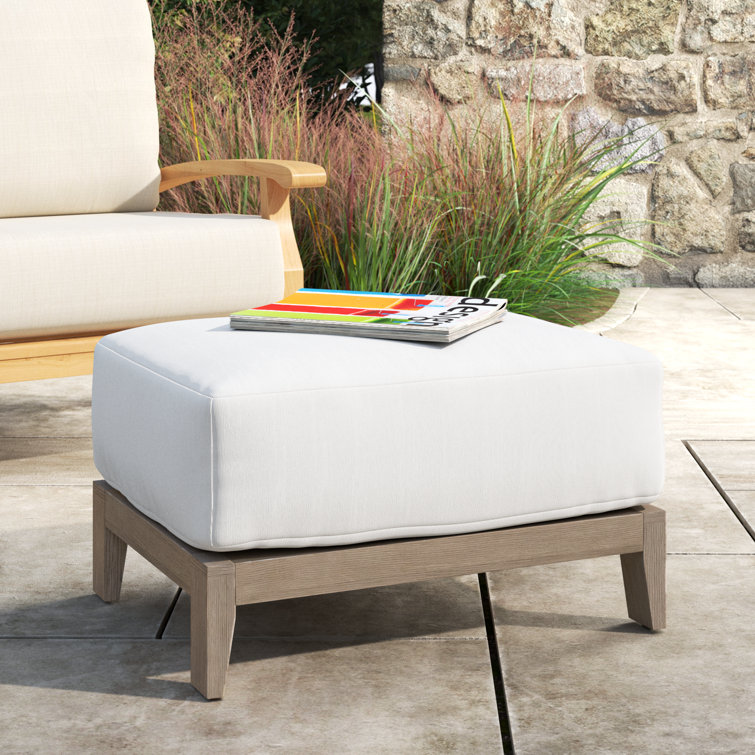 Teak Outdoor Ottoman with White Sunbrella Cushion