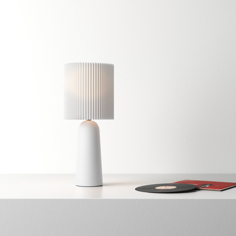 White Ceramic Table Lamp with Pleated Fabric Shade