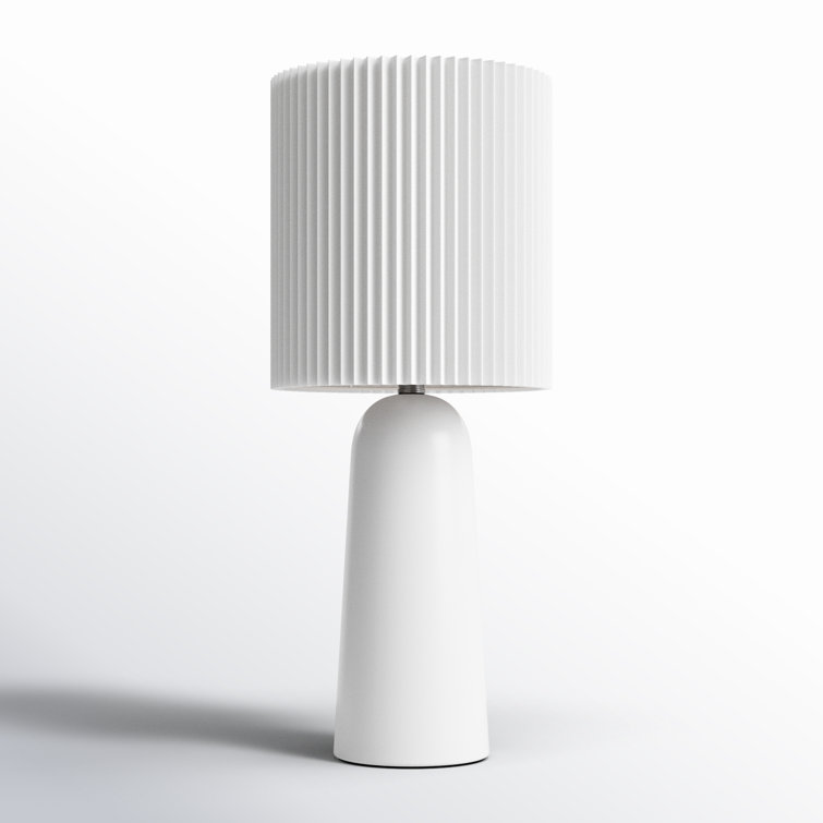 White Ceramic Table Lamp with Pleated Fabric Shade