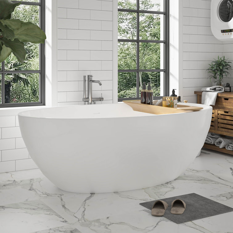 Modern White Acrylic Freestanding Soaking Bathtub with Overflow