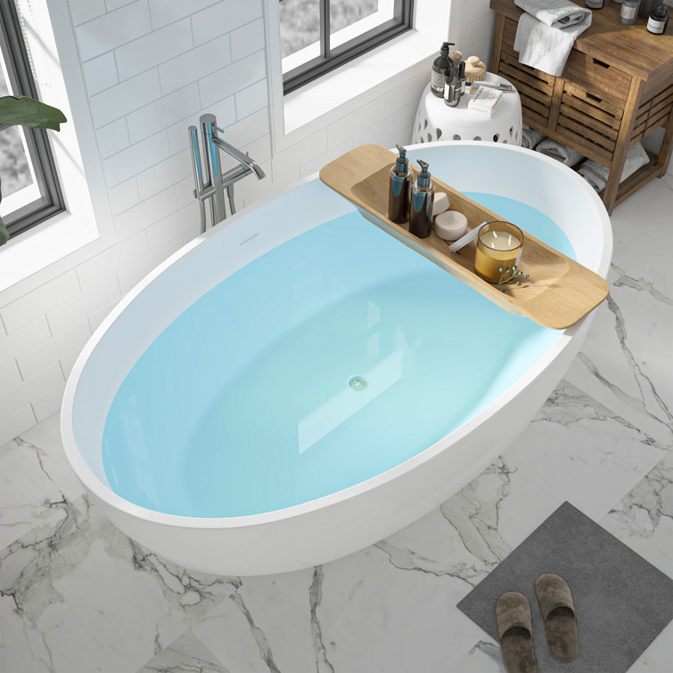 Modern White Acrylic Freestanding Soaking Bathtub with Overflow