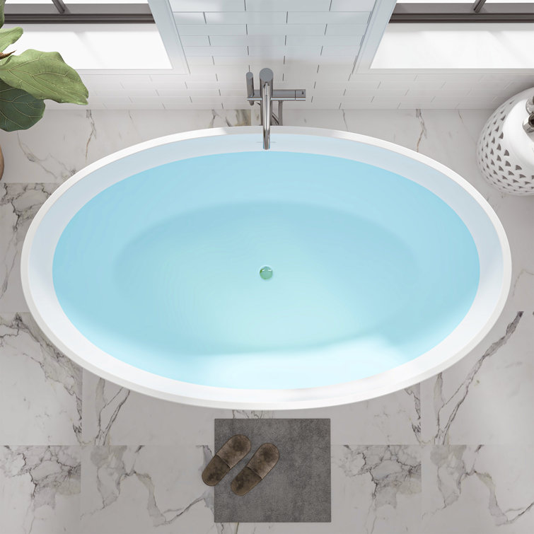 Modern White Acrylic Freestanding Soaking Bathtub with Overflow