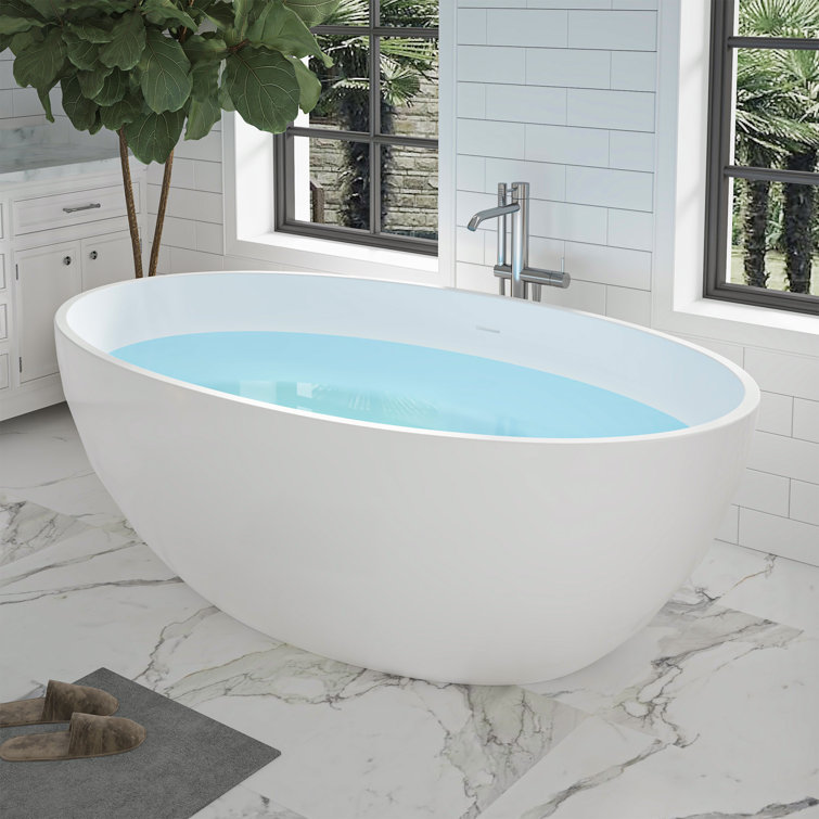 Modern White Acrylic Freestanding Soaking Bathtub with Overflow