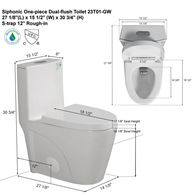 Glossy White Dual Flush Comfort Height One-Piece Toilet