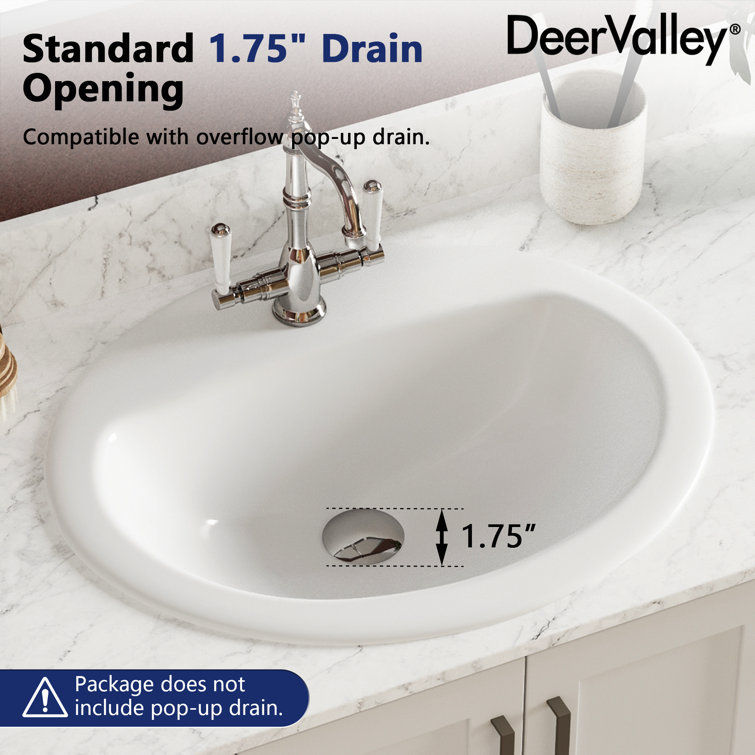 20'' x 17'' White Ceramic Oval Drop-In Bathroom Sink