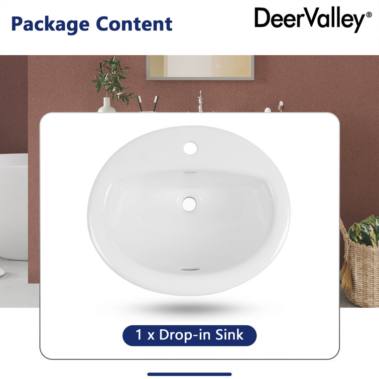 20'' x 17'' White Ceramic Oval Drop-In Bathroom Sink