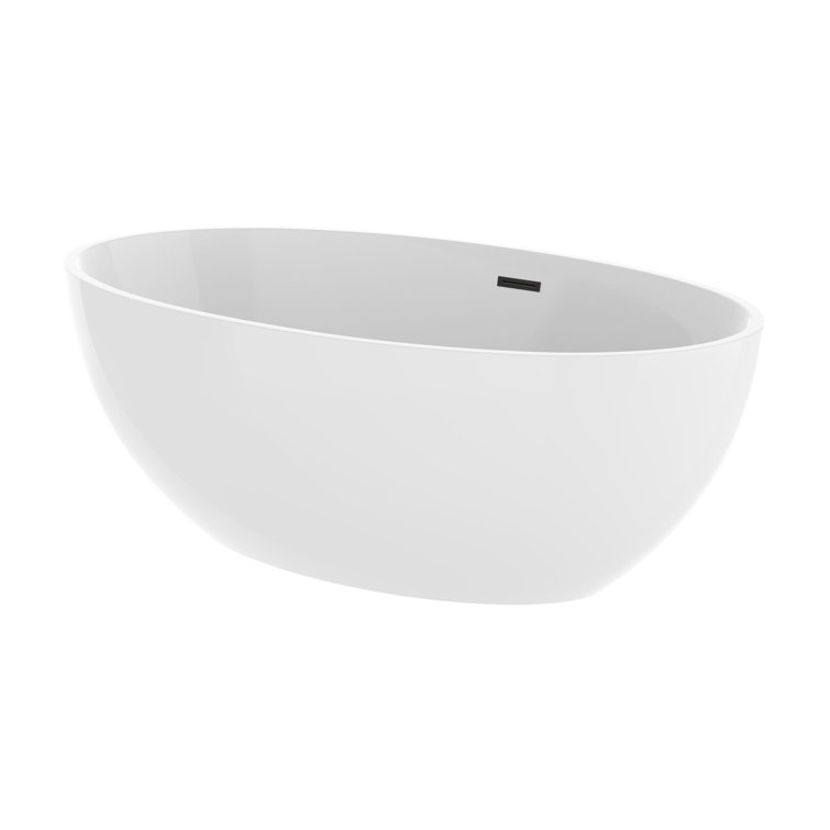 White Acrylic Freestanding Soaking Bathtub with Matte Black Overflow