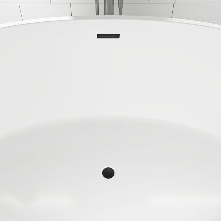 White Acrylic Freestanding Soaking Bathtub with Matte Black Overflow