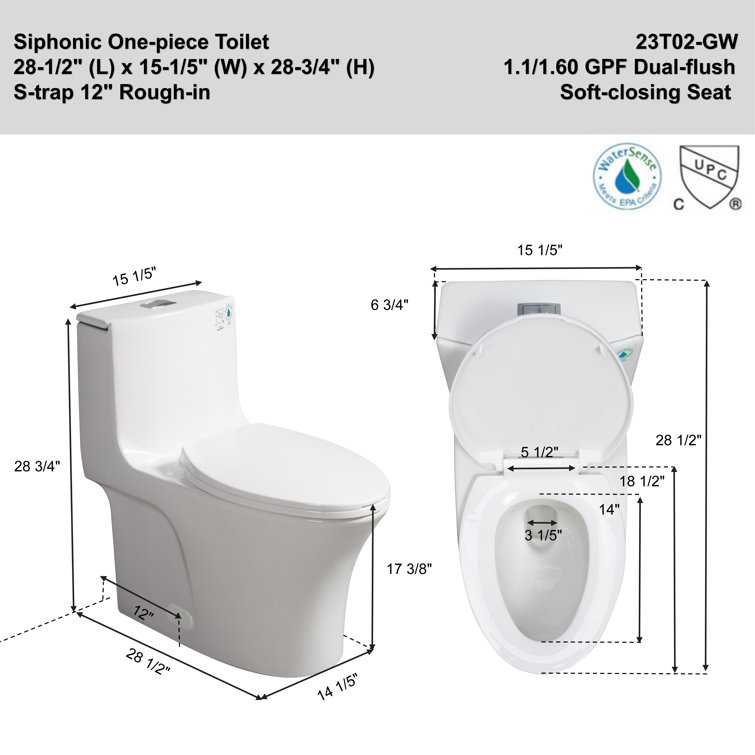 Glossy White Elongated Dual Flush One-Piece Toilet
