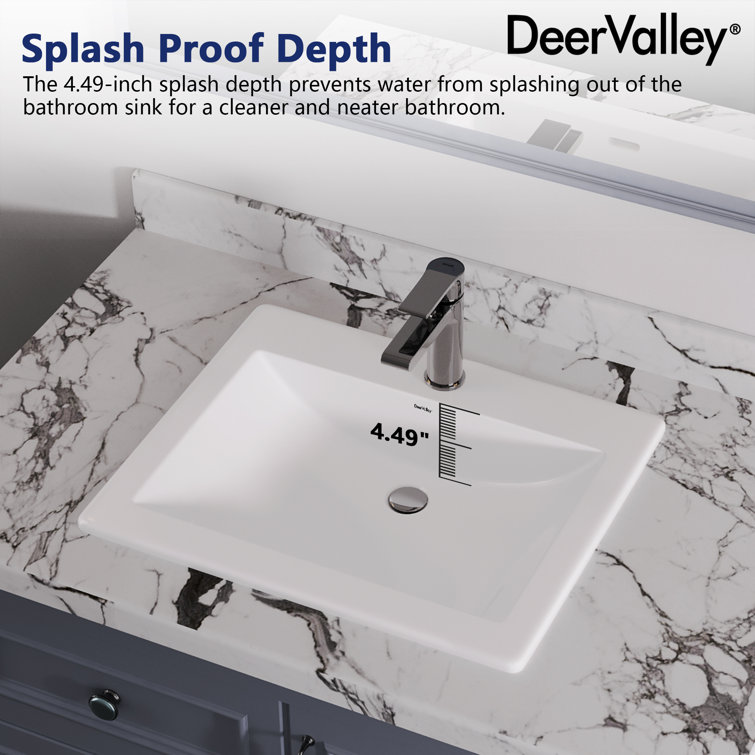 21'' White Gloss Ceramic Rectangular Drop-In Bathroom Sink