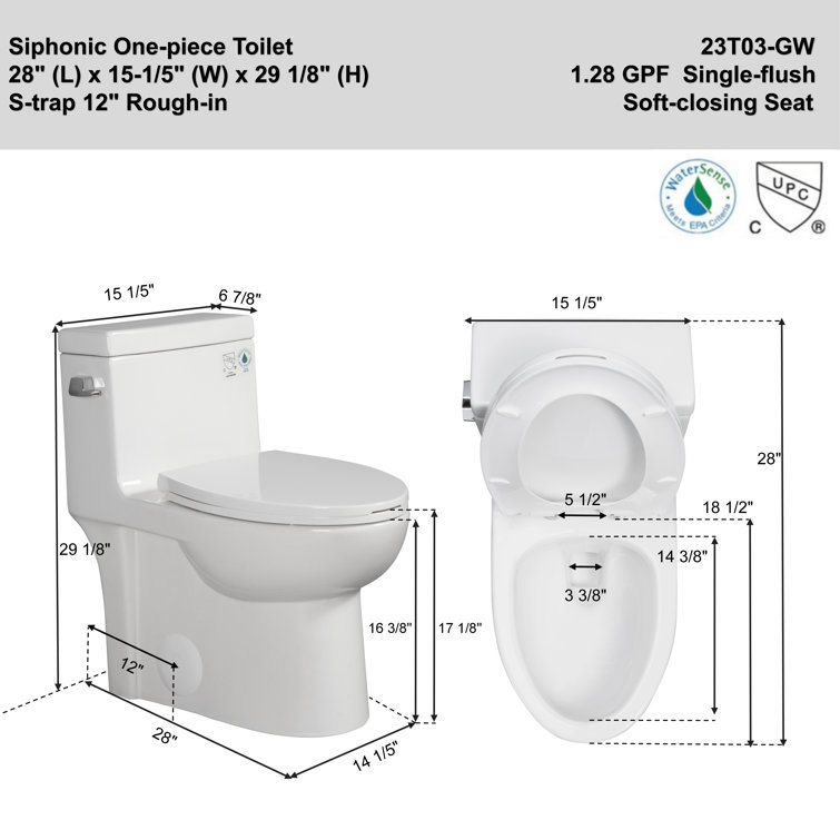 Glossy White Elongated One-Piece Dual Flush Toilet