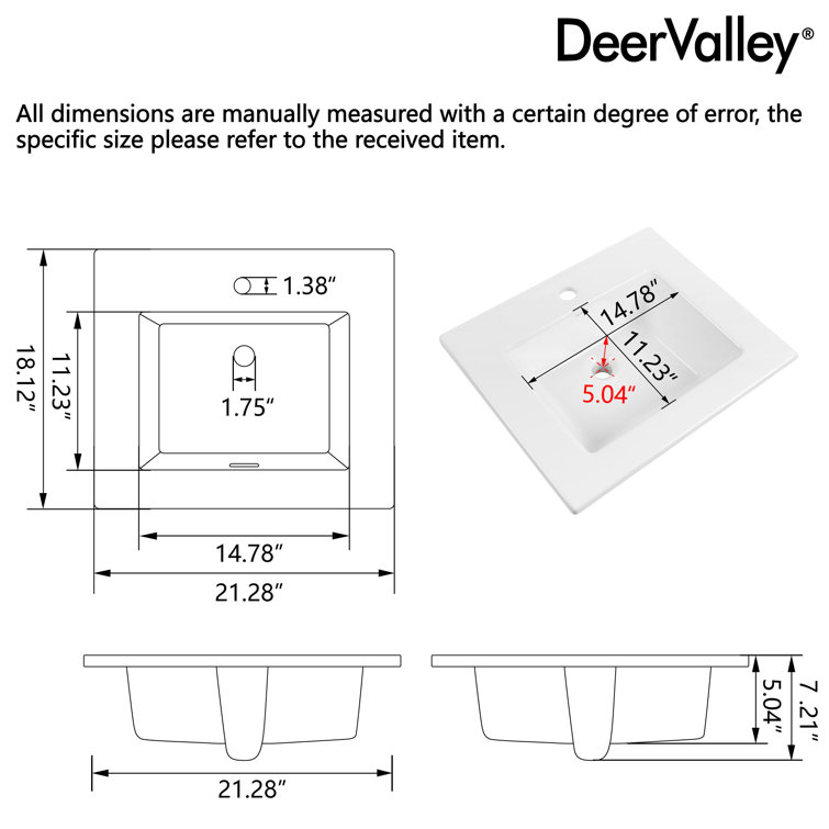 21'' White Rectangular Ceramic Drop-In Bathroom Sink