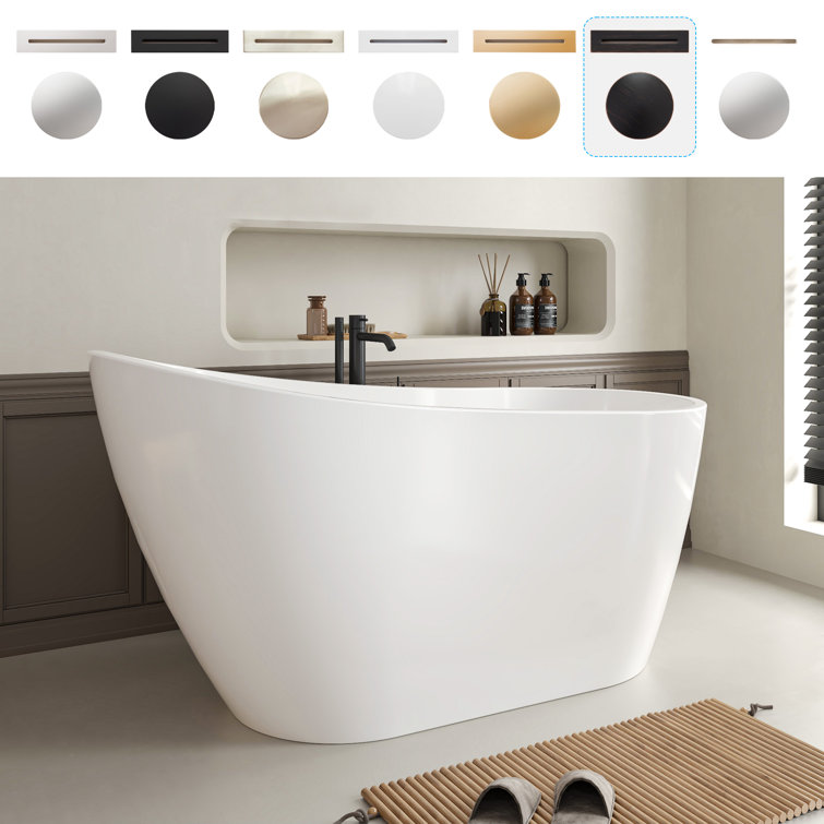 White Acrylic Freestanding Soaking Bathtub with Oil Rubbed Bronze Finish