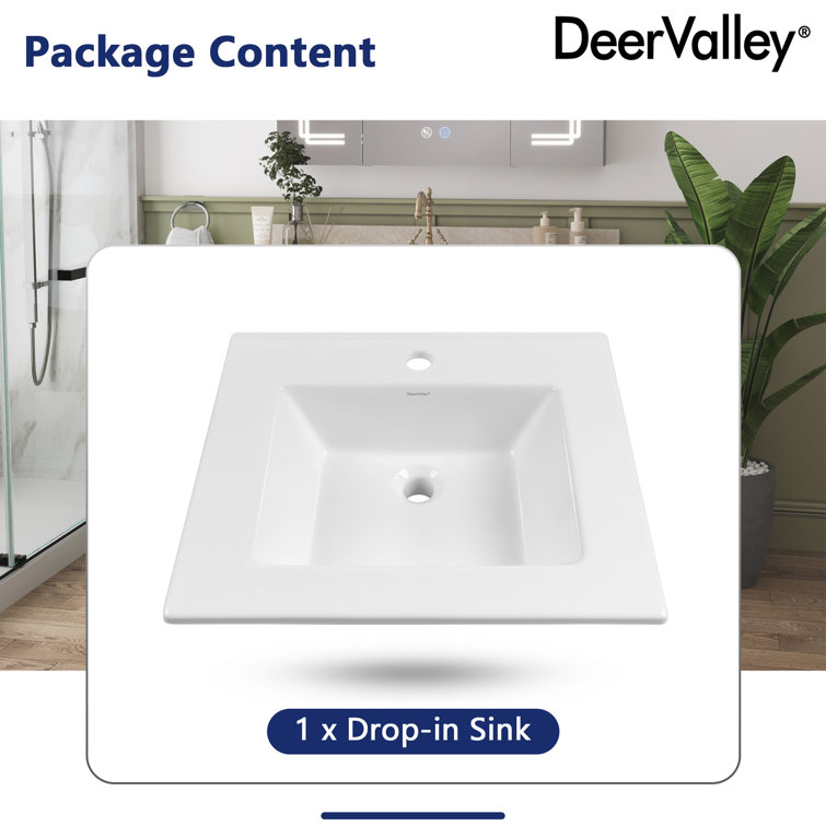 21'' White Rectangular Ceramic Drop-In Bathroom Sink