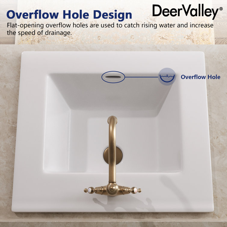 21'' White Rectangular Ceramic Drop-In Bathroom Sink